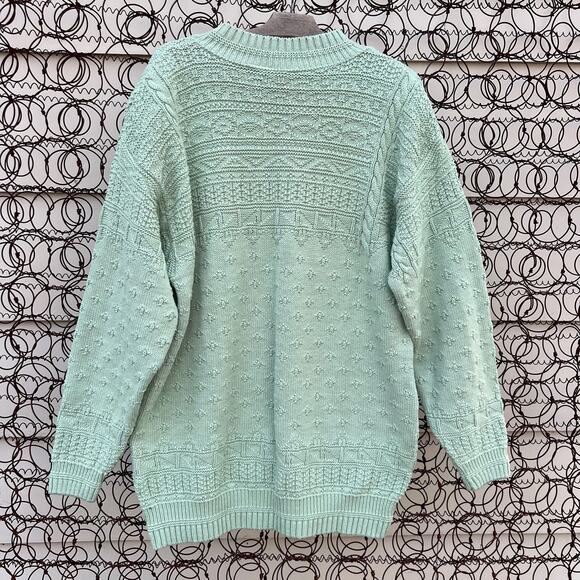 Vintage 90s LizWear Seafoam Green Geometric Textured Knit Tunic Sweater MEDIUM - Picture 1 of 5